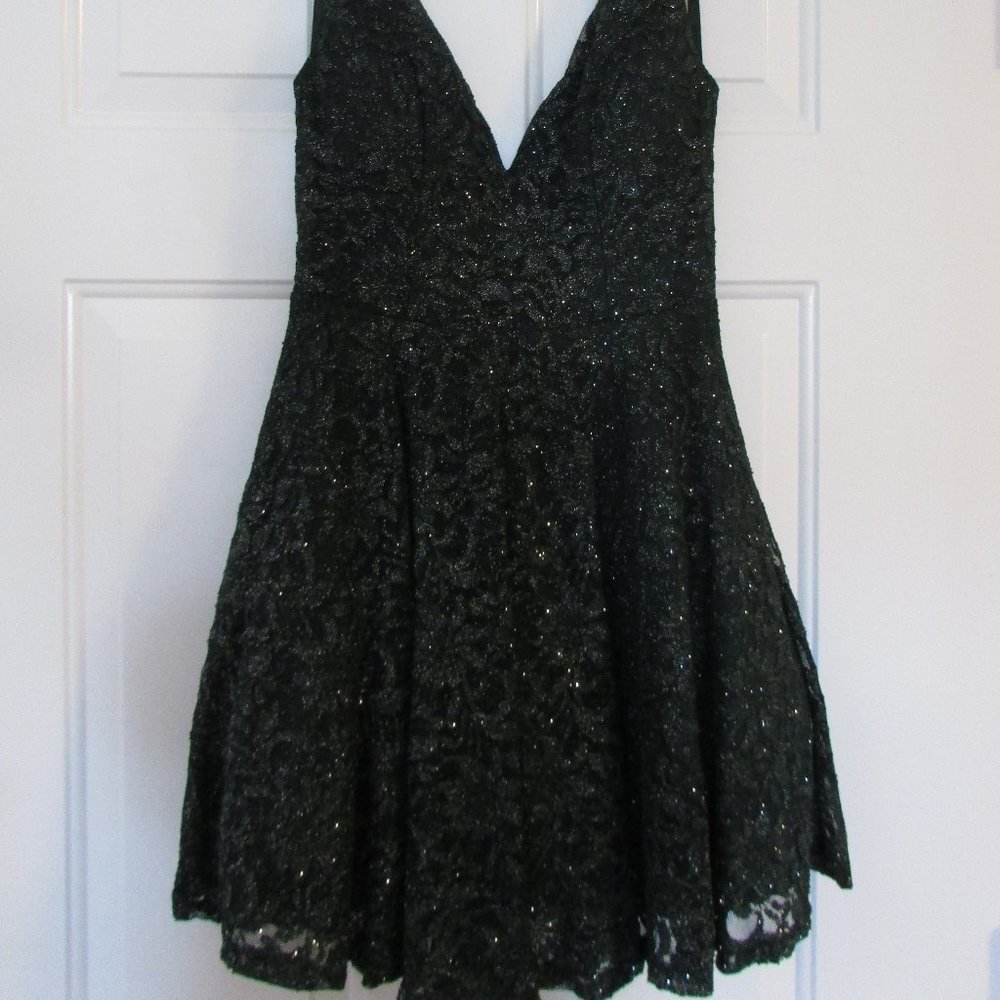 Forest Green Lace and Glitter OpenBack Party Dress